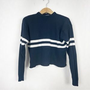 Brandy Melville 100% Cotton Knitted Navy &‎ White Crewneck Sweater OS Nautical